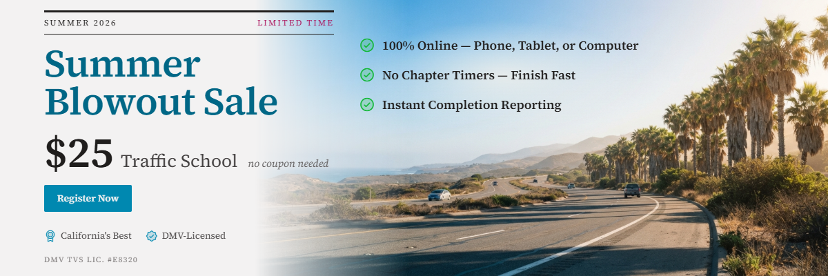 Easy N Quick is DMV-licensed and 100% online – now $25 in our Summer Blowout Sale. No timers. Start today.